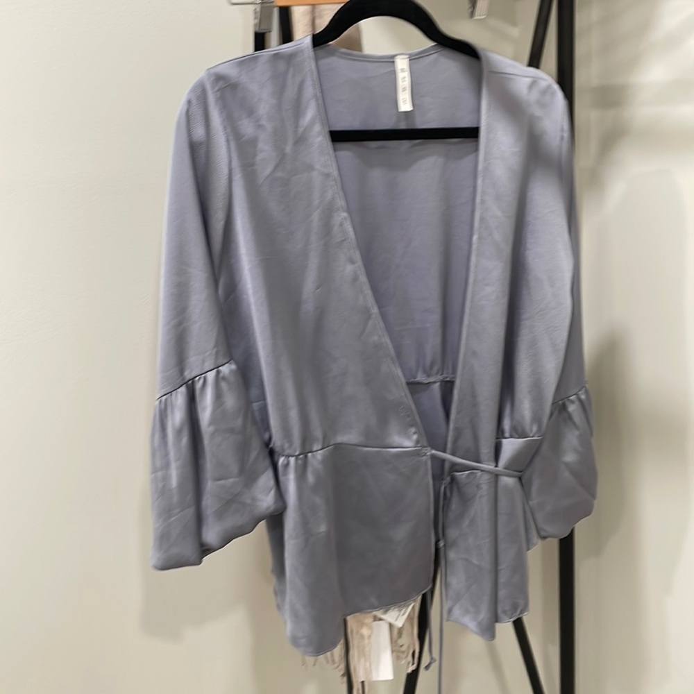 Silk blue Tie Long sleeve top